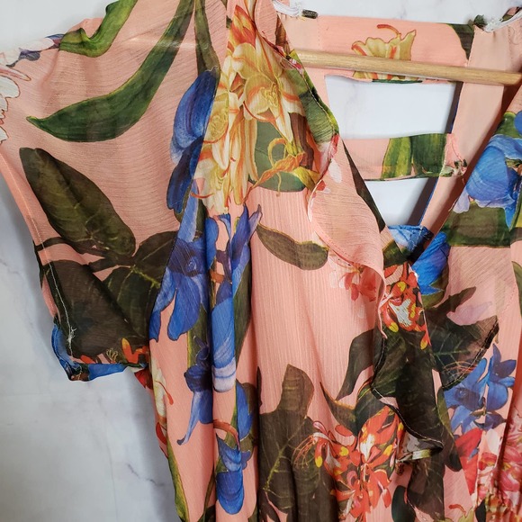 GIBSON LATIMER Floral Hi-low Wrap Around Dress M - Picture 7 of 11